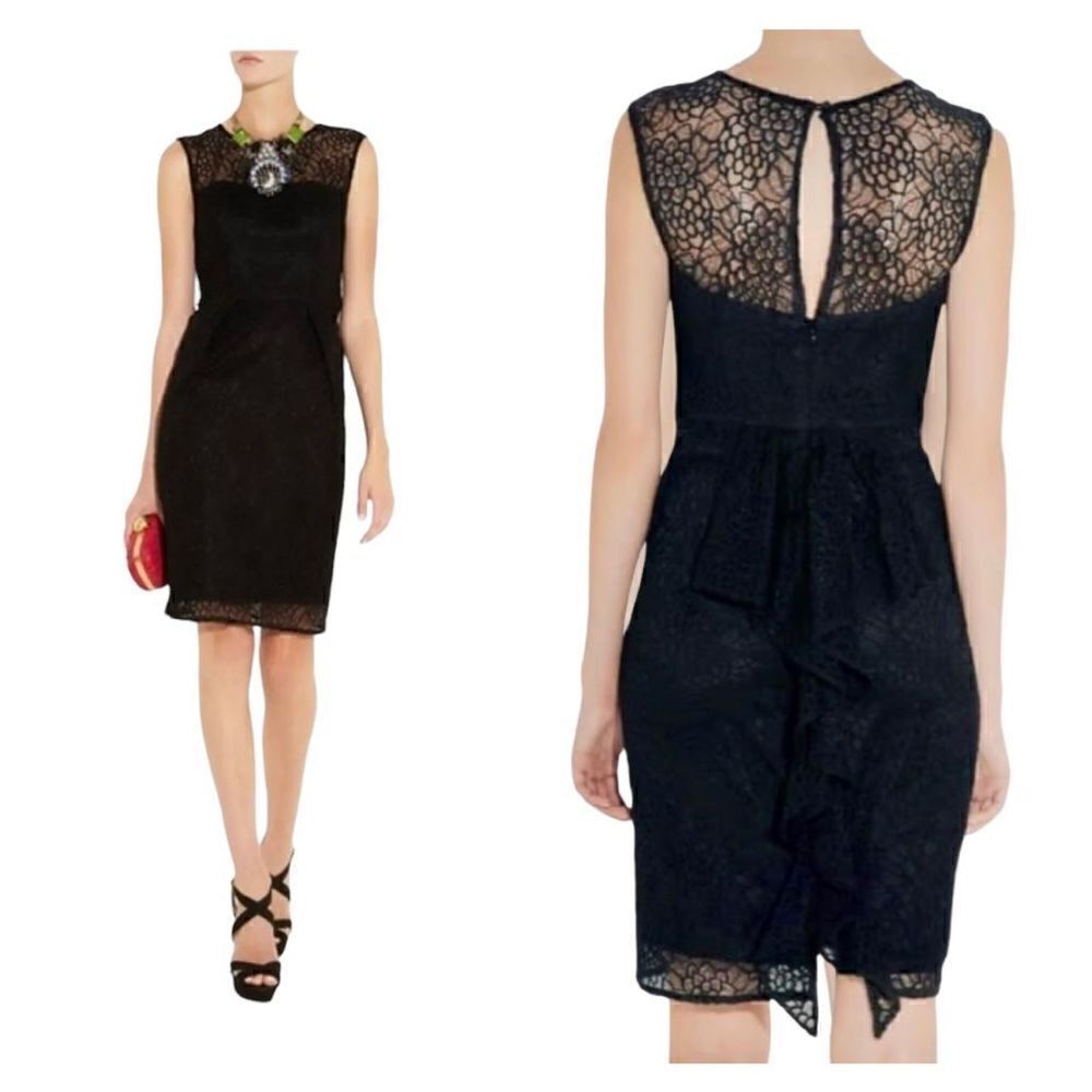 Milly All Over Lace Black Dress with Ruffle Back Unlined Neckline Women’s Size 2